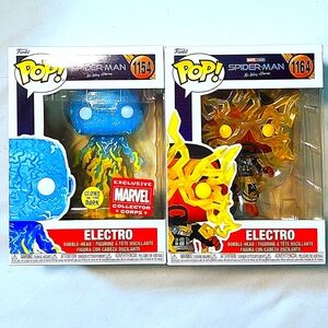 Funko Pop Electro 1164 Standard & 1154 Marvel Collector Corps GitD w New Case